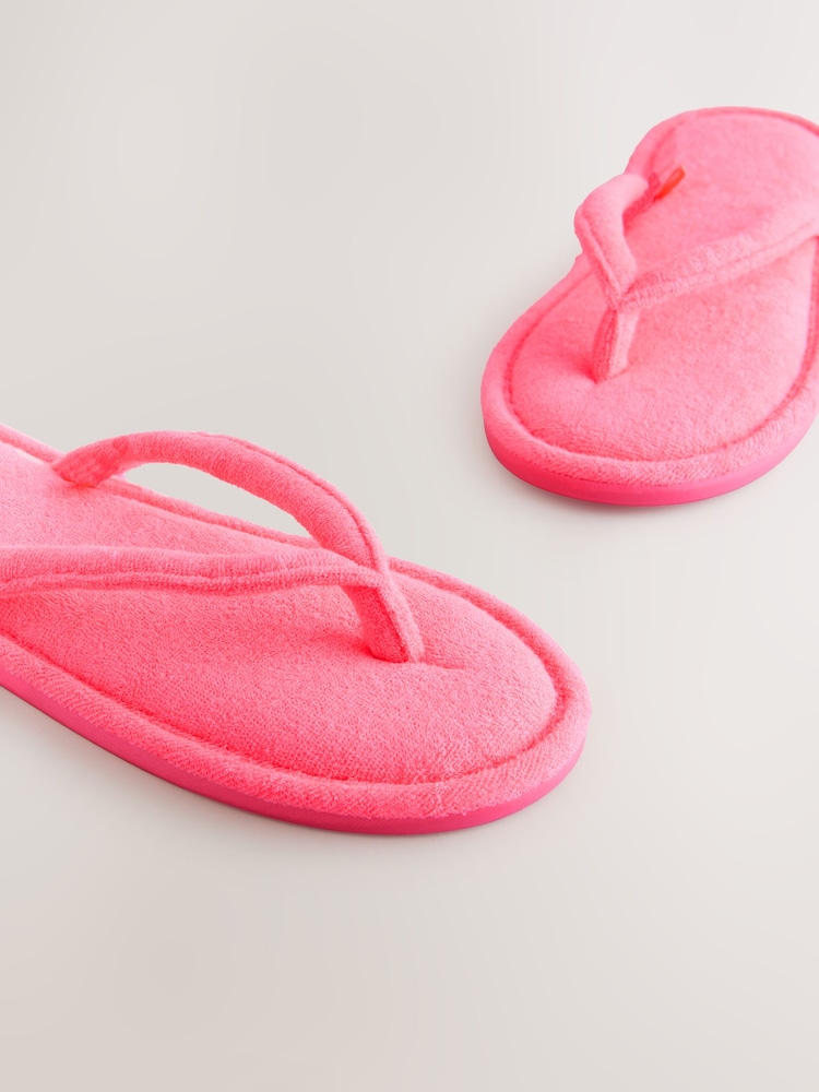 Pink Towelling Toe Thong Slippers - Image 5 of 7