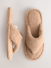 Camel Boucle Toe Thong Slippers - Image 1 of 5
