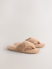 Camel Boucle Toe Thong Slippers - Image 3 of 5