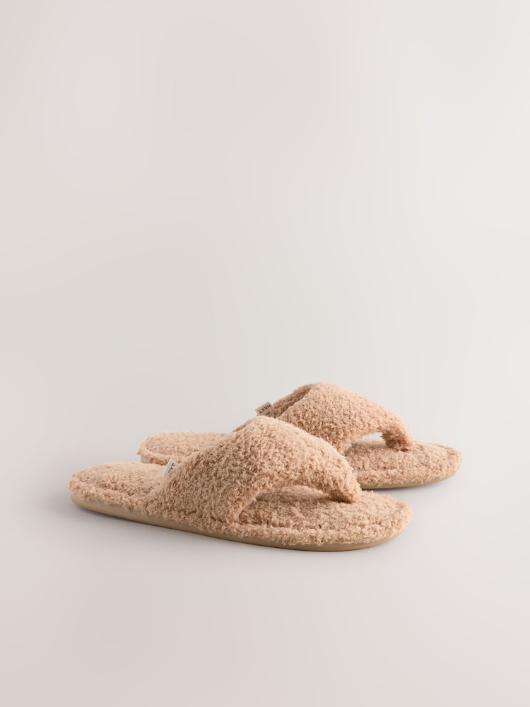 Camel Boucle Toe Thong Slippers - Image 3 of 5