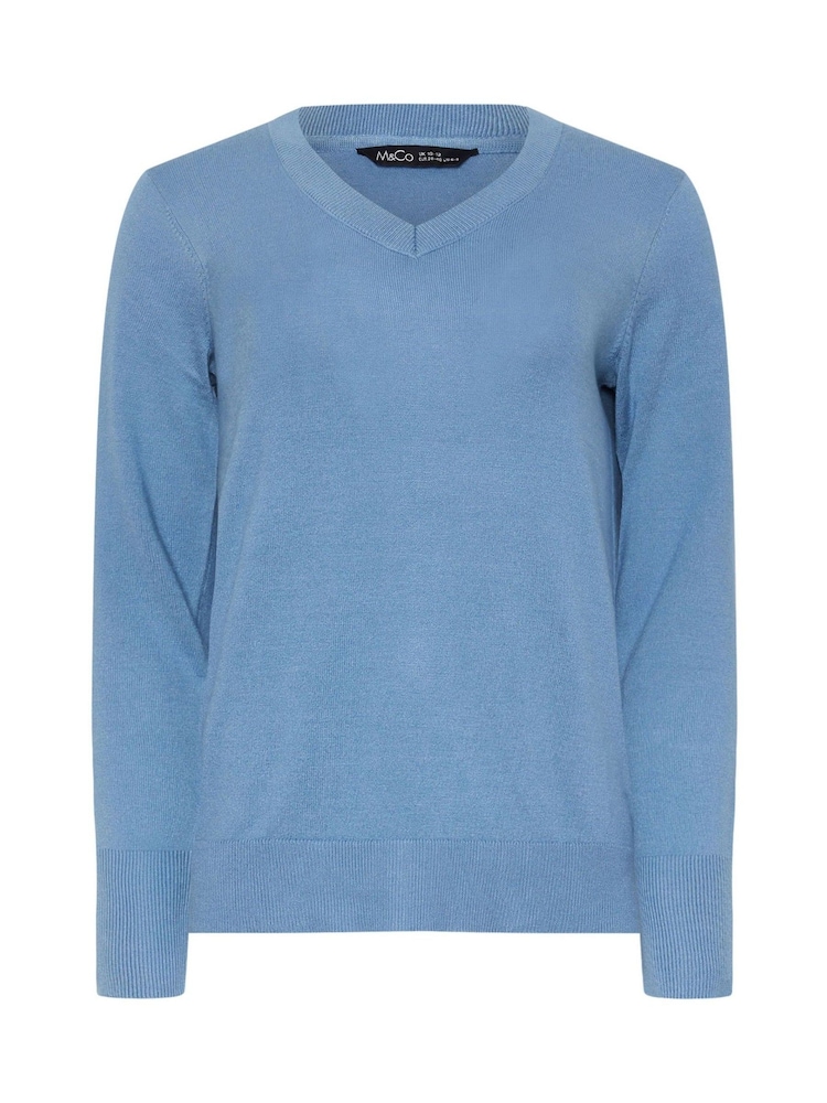 M&Co Blue Longsleeve V-Neck Jumper - Image 5 of 5
