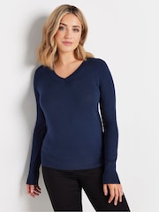 Синий - M&Co Longsleeve V-Neck Jumper - Image 1 of 5