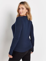 Синий - M&Co Longsleeve V-Neck Jumper - Image 3 of 5