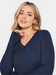 Синий - M&Co Longsleeve V-Neck Jumper - Image 4 of 5