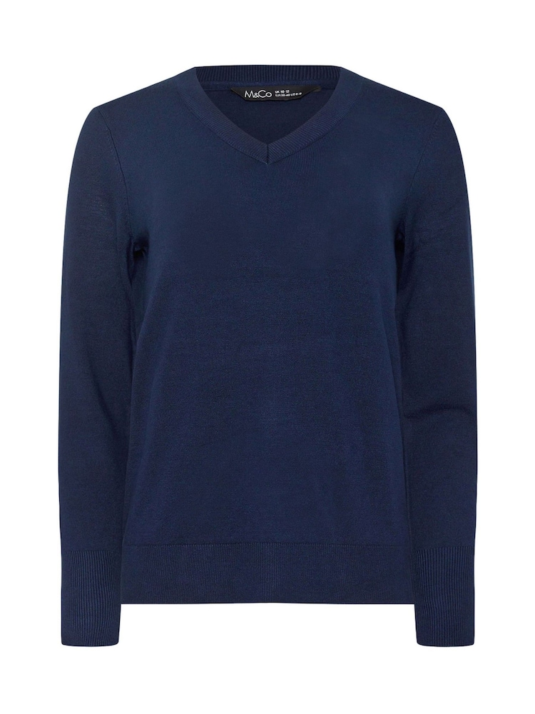 Синий - M&Co Longsleeve V-Neck Jumper - Image 5 of 5