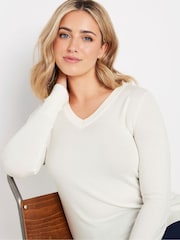 Кремовый - M&Co Longsleeve V-Neck Jumper - Image 1 of 5