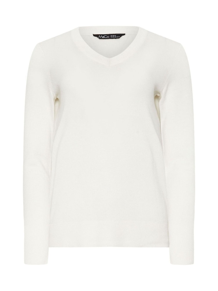 Кремовый - M&Co Longsleeve V-Neck Jumper - Image 5 of 5