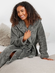 M&Co Grey Hooded Honeycomb Robe - Image 1 of 5