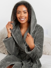 M&Co Grey Hooded Honeycomb Robe - Image 4 of 5