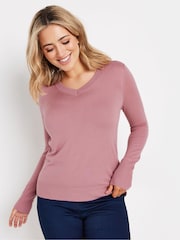 M&Co Pink Longsleeve V-Neck Jumper - Image 1 of 5