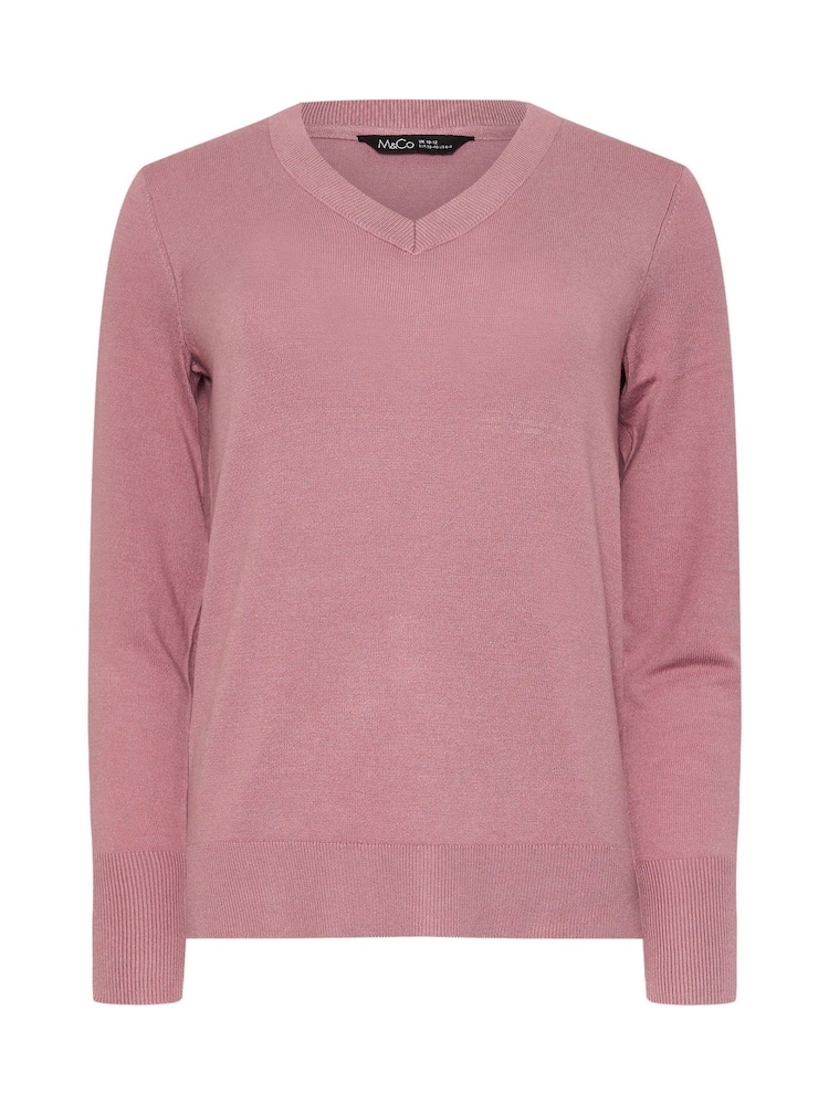 M&Co Pink Longsleeve V-Neck Jumper - Image 5 of 5