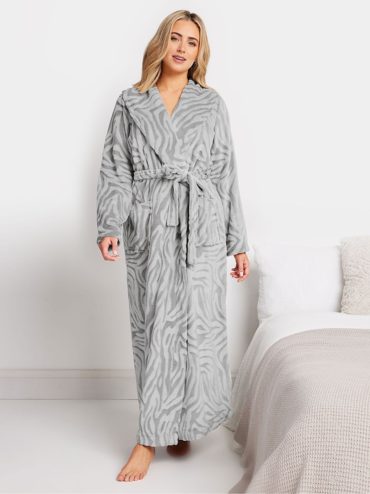 M&Co Grey Zebra Shawl Collar Maxi Robe - Image 1 of 6