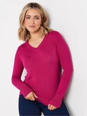 Розовый - M&Co Longsleeve V-Neck Jumper - Image 1 of 6