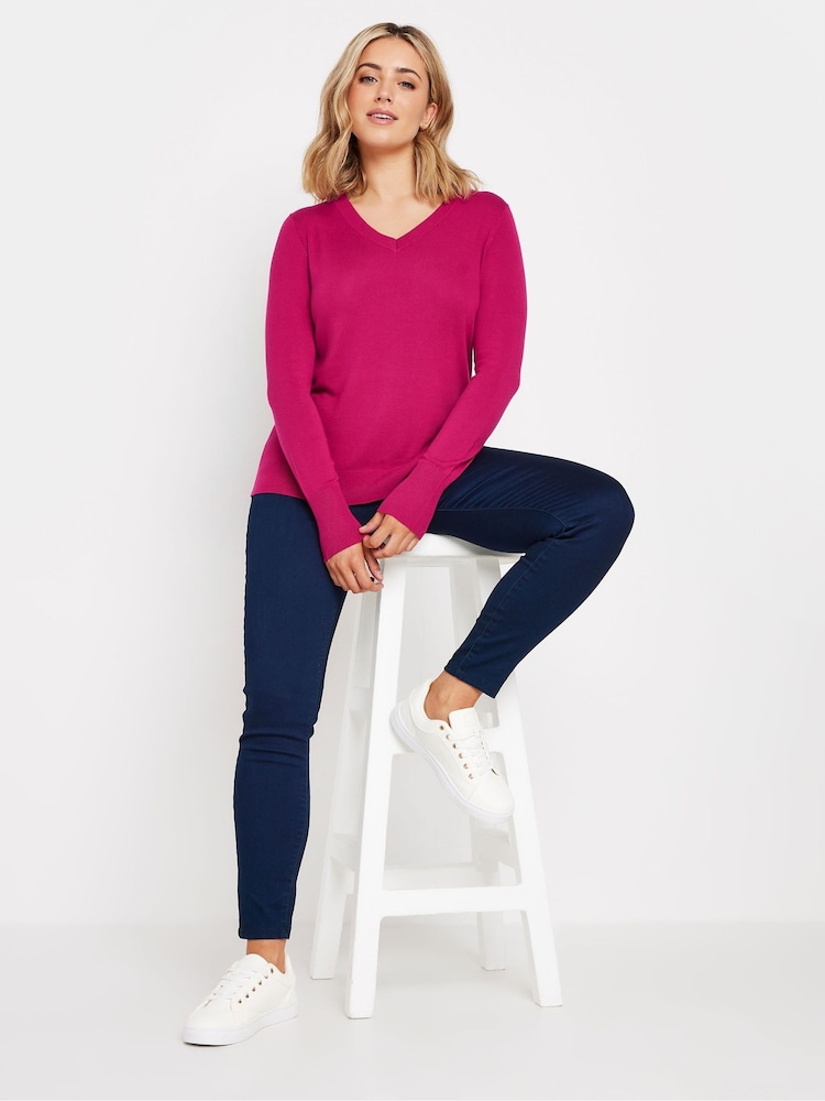 Розовый - M&Co Longsleeve V-Neck Jumper - Image 2 of 6