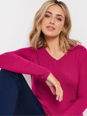 Розовый - M&Co Longsleeve V-Neck Jumper - Image 4 of 6