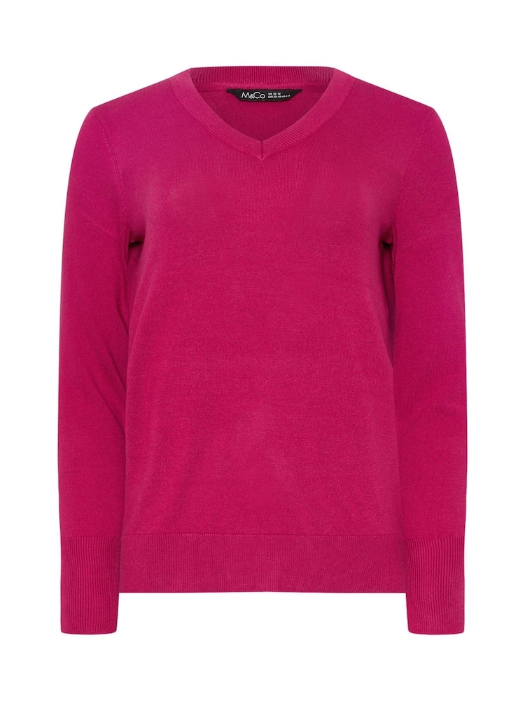 Розовый - M&Co Longsleeve V-Neck Jumper - Image 6 of 6
