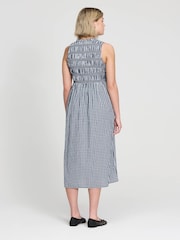 Finery Blue Hadlee Cotton Gingham Shirred Midi Dress - Image 2 of 5