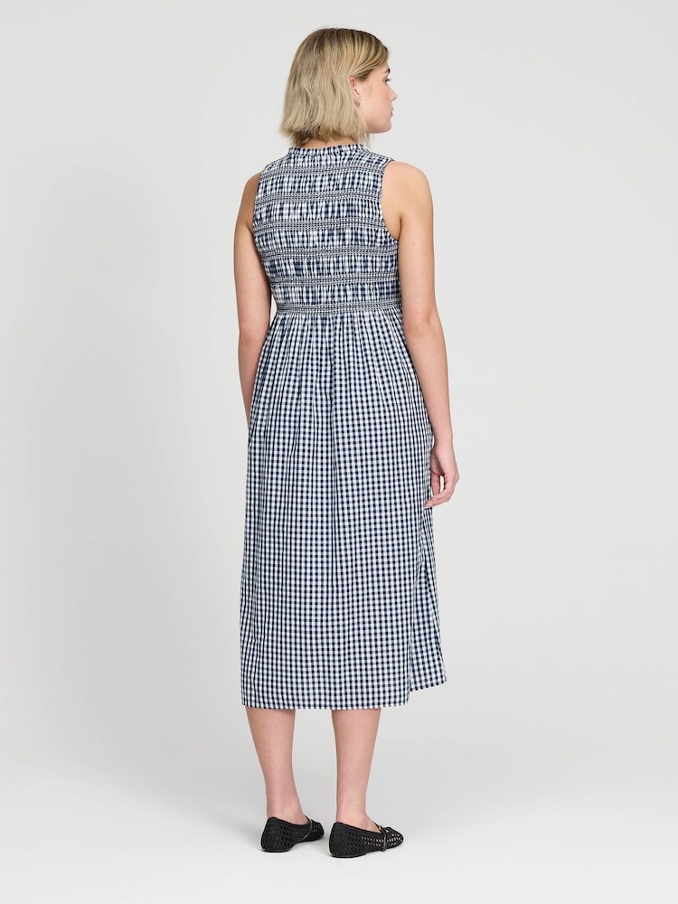 Finery Blue Hadlee Cotton Gingham Shirred Midi Dress - Image 2 of 5 Finery Blue Hadlee Cotton Gingham Shirred Midi Dress - Image 2 of 5