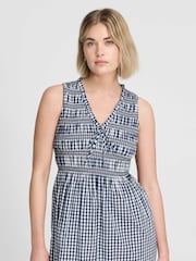 Finery Blue Hadlee Cotton Gingham Shirred Midi Dress - Image 3 of 5