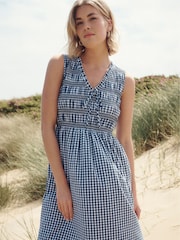 Finery Blue Hadlee Cotton Gingham Shirred Midi Dress - Image 5 of 5
