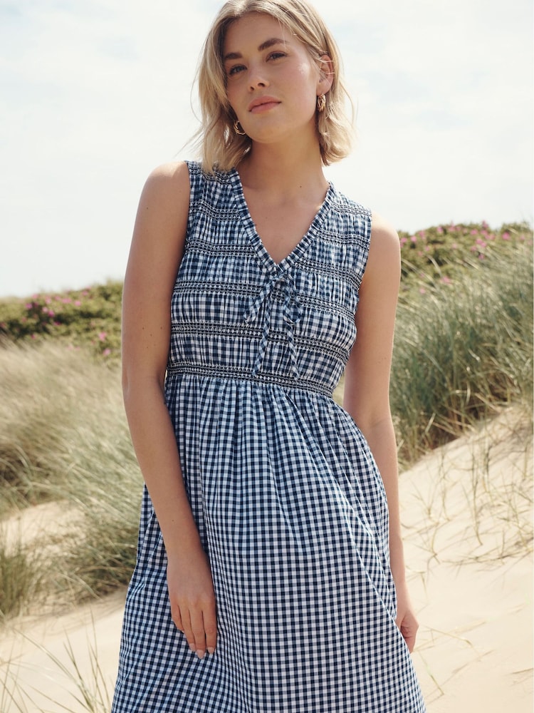 Finery Blue Hadlee Cotton Gingham Shirred Midi Dress - Image 5 of 5 Finery Blue Hadlee Cotton Gingham Shirred Midi Dress - Image 5 of 5
