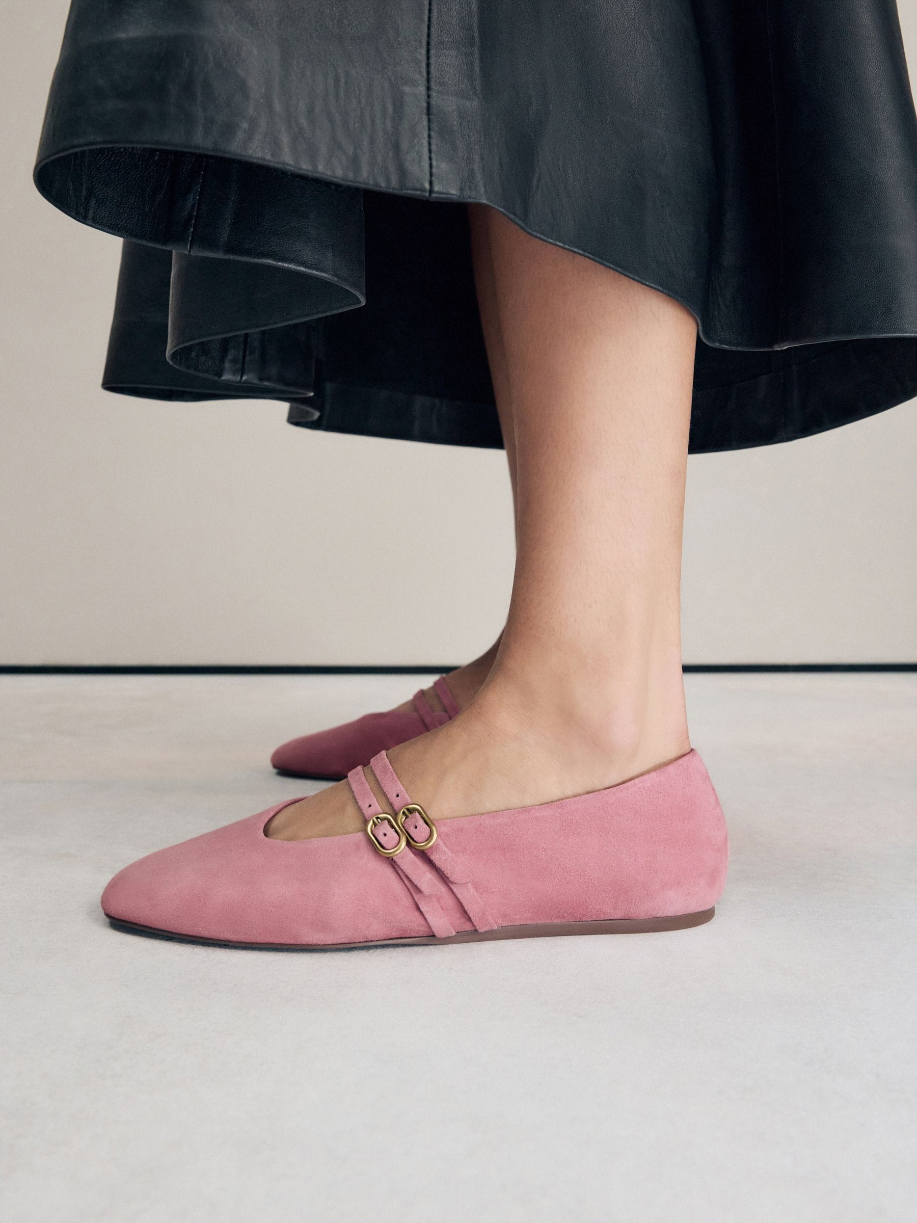 Buy Pink Suede Standard Fit Leather Round Toe Mary Jane Shoes from