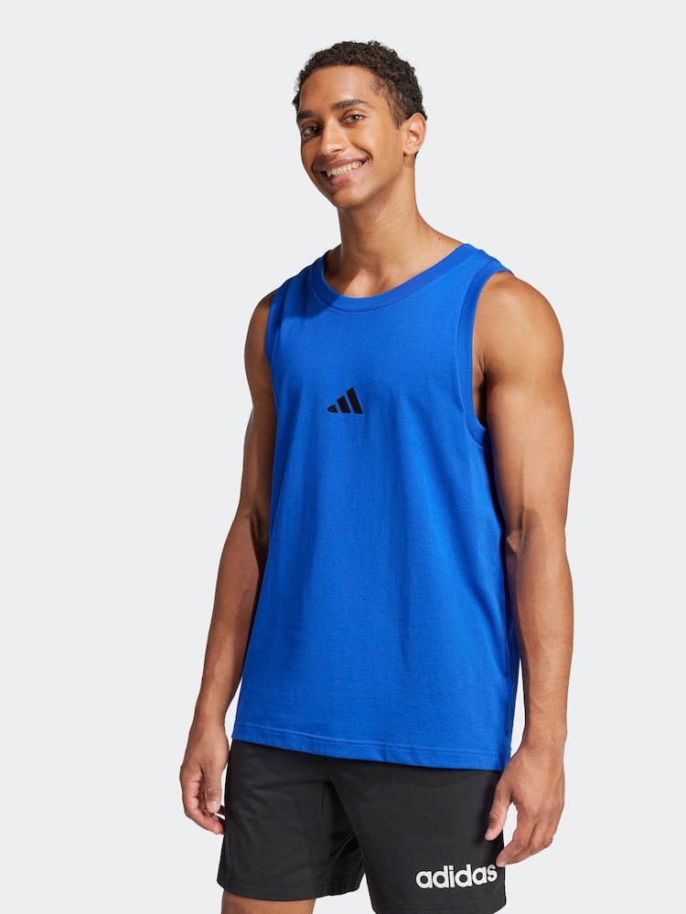 adidas Blue Essentials Small Logo 100% Cotton Tank Top - Image 1 of 7