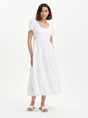 Finery White Jemma Cotton Broderie Tiered Midi Dress - Image 1 of 4