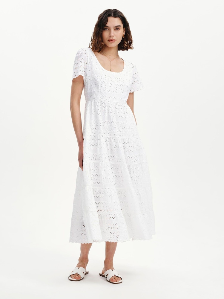 Finery White Jemma Cotton Broderie Tiered Midi Dress - Image 1 of 4 Finery White Jemma Cotton Broderie Tiered Midi Dress - Image 1 of 4
