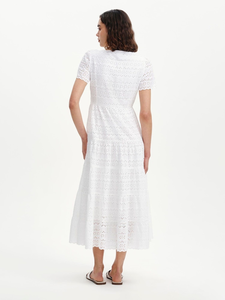 Finery White Jemma Cotton Broderie Tiered Midi Dress - Image 2 of 4 Finery White Jemma Cotton Broderie Tiered Midi Dress - Image 2 of 4