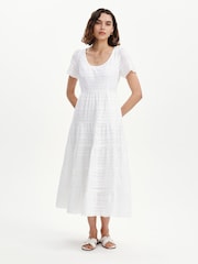 Finery White Jemma Cotton Broderie Tiered Midi Dress - Image 3 of 4