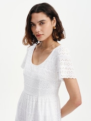 Finery White Jemma Cotton Broderie Tiered Midi Dress - Image 4 of 4