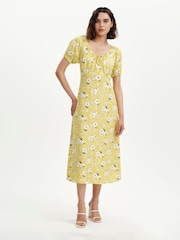 Finery Green Floral Jada Puff Sleeve Midi Dress - Image 1 of 4