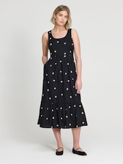 Finery Black Cara Floral Embroidered Cotton Midi Dress - Image 3 of 4