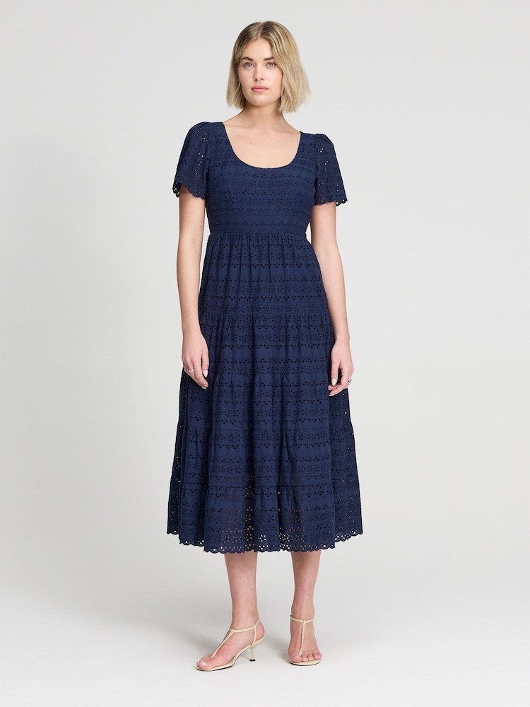 Finery Blue Jemma Cotton Broderie Tiered Midi Dress - Image 1 of 4 Finery Blue Jemma Cotton Broderie Tiered Midi Dress - Image 1 of 4