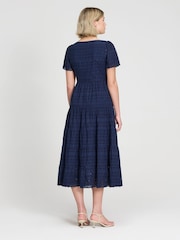 Finery Blue Jemma Cotton Broderie Tiered Midi Dress - Image 2 of 4