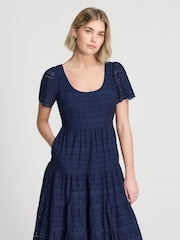 Finery Blue Jemma Cotton Broderie Tiered Midi Dress - Image 3 of 4
