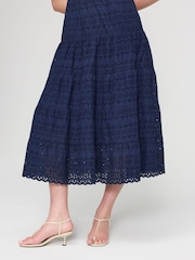 Finery Blue Jemma Cotton Broderie Tiered Midi Dress - Image 4 of 4