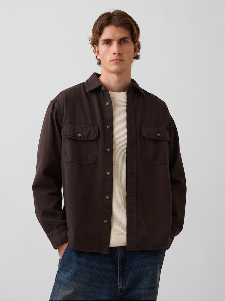 Gap Brown UltraSoft Denim Relaxed Utility Shirt - Image 1 of 5