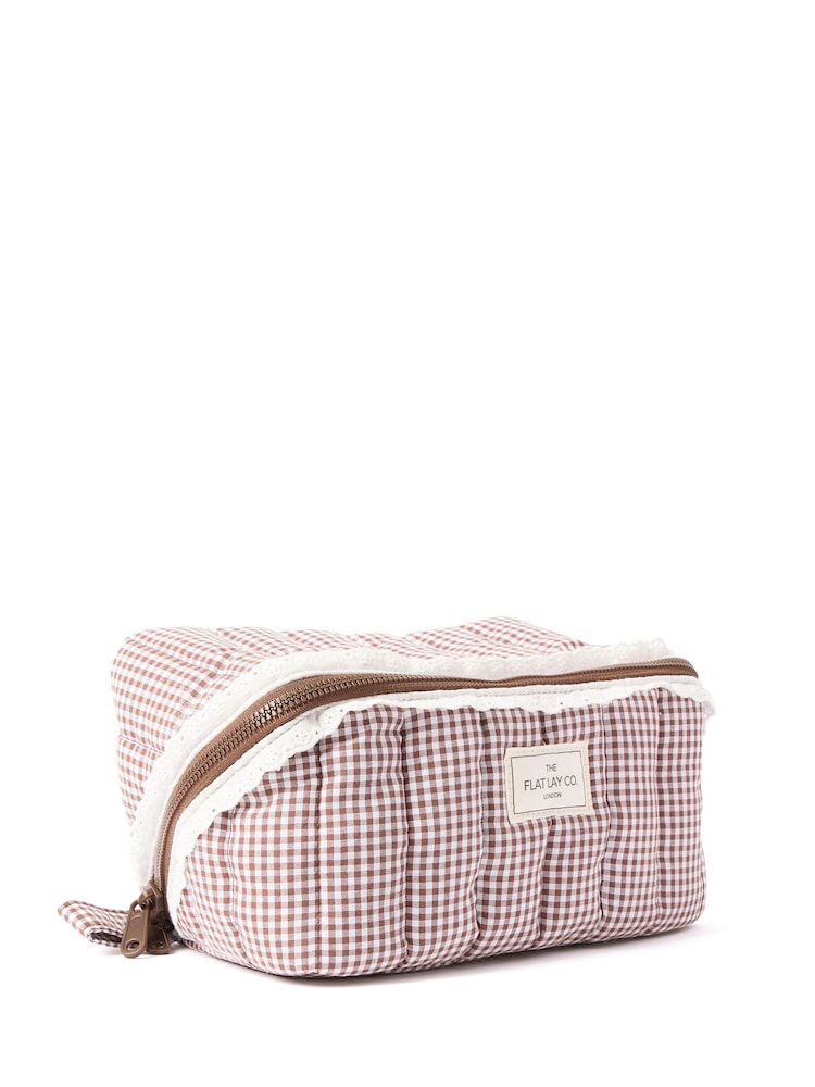 The Flat Lay Co. Mocha Gingham with Frill Marshmallow Flat Lay Makeup Box Bag - Image 2 of 4 The Flat Lay Co. Mocha Gingham with Frill Marshmallow Flat Lay Makeup Box Bag - Image 2 of 4