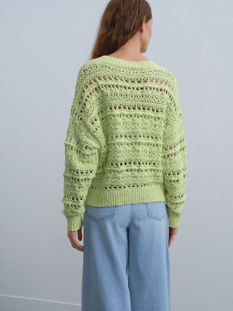 Green Sage 100% Cotton Stitch Knitted Cardigan - Image 2 of 8