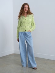 Green Sage 100% Cotton Stitch Knitted Cardigan - Image 3 of 8