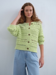 Green Sage 100% Cotton Stitch Knitted Cardigan - Image 4 of 8