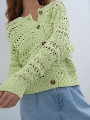 Green Sage 100% Cotton Stitch Knitted Cardigan - Image 5 of 8