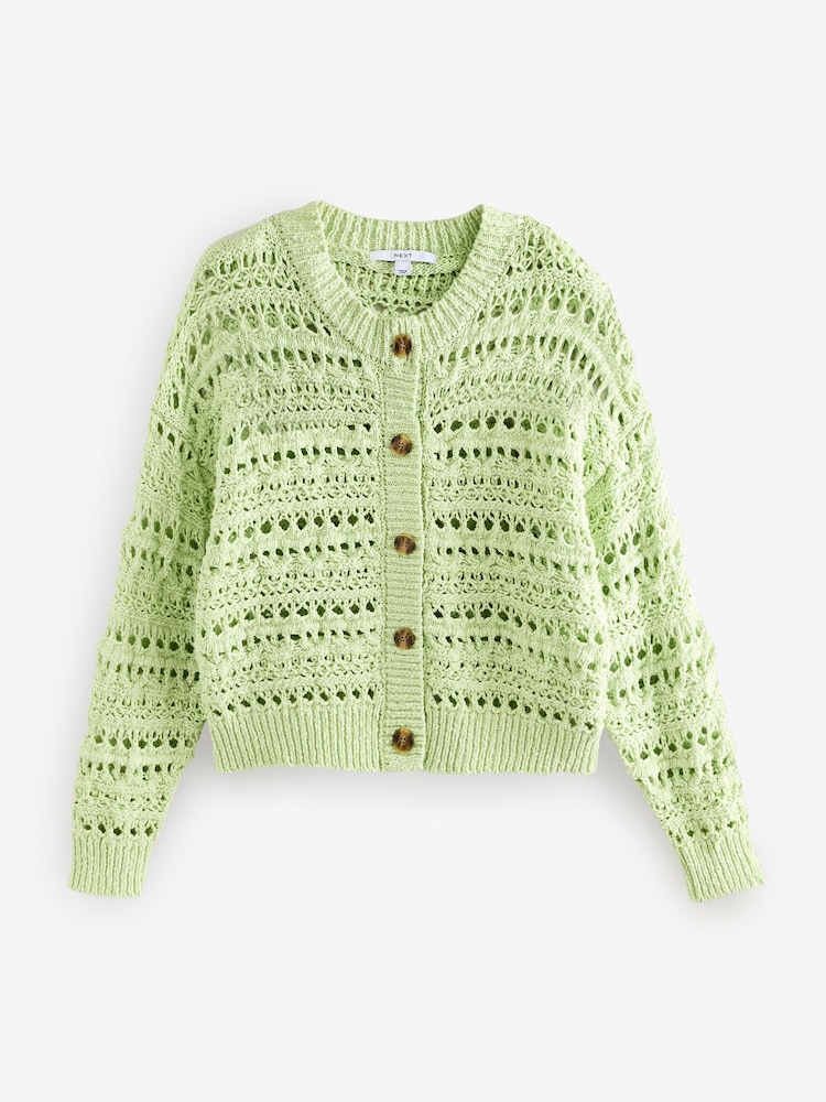 Green Sage 100% Cotton Stitch Knitted Cardigan - Image 6 of 8