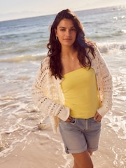 White Ecru 100% Cotton Stitch Knitted Cardigan - Image 1 of 8