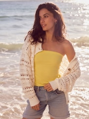 White Ecru 100% Cotton Stitch Knitted Cardigan - Image 2 of 8