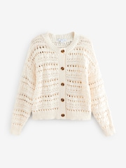 White Ecru 100% Cotton Stitch Knitted Cardigan - Image 6 of 8