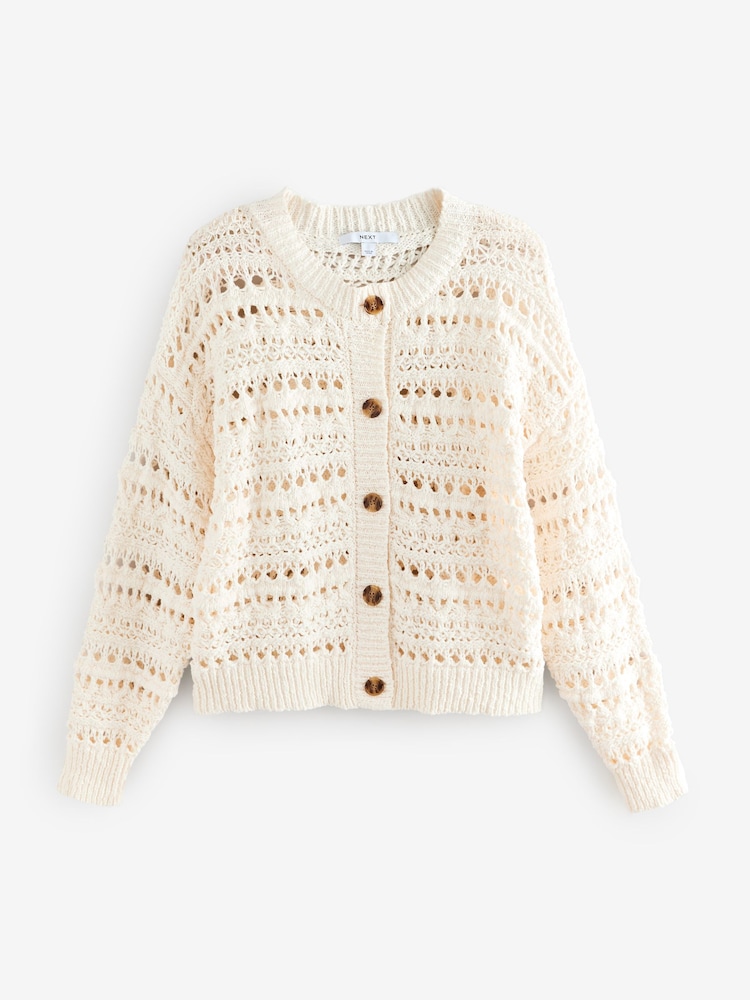 White Ecru 100% Cotton Stitch Knitted Cardigan - Image 6 of 8