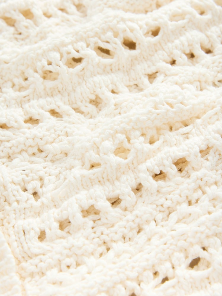 White Ecru 100% Cotton Stitch Knitted Cardigan - Image 7 of 8